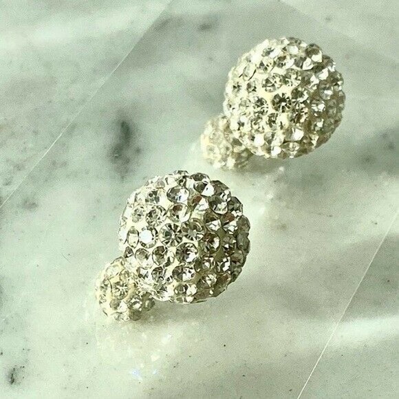 Rhinestone Circular Geometric Crystal Ball Stud Circle Pave Earrings Art Deco - Picture 3 of 6